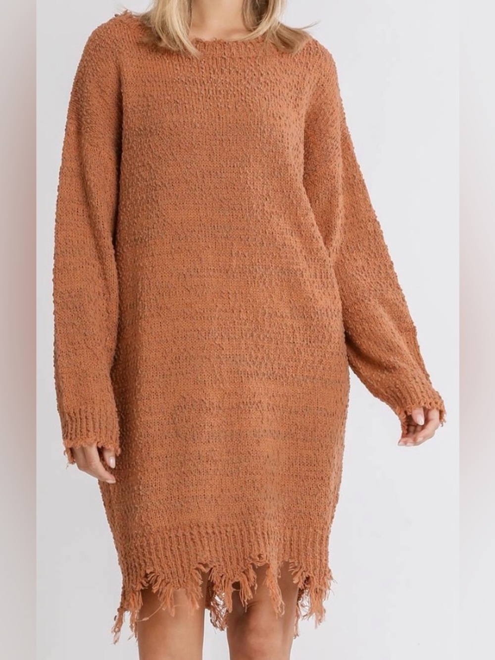 Umgee Distressed Boatneck Sweater Dress
